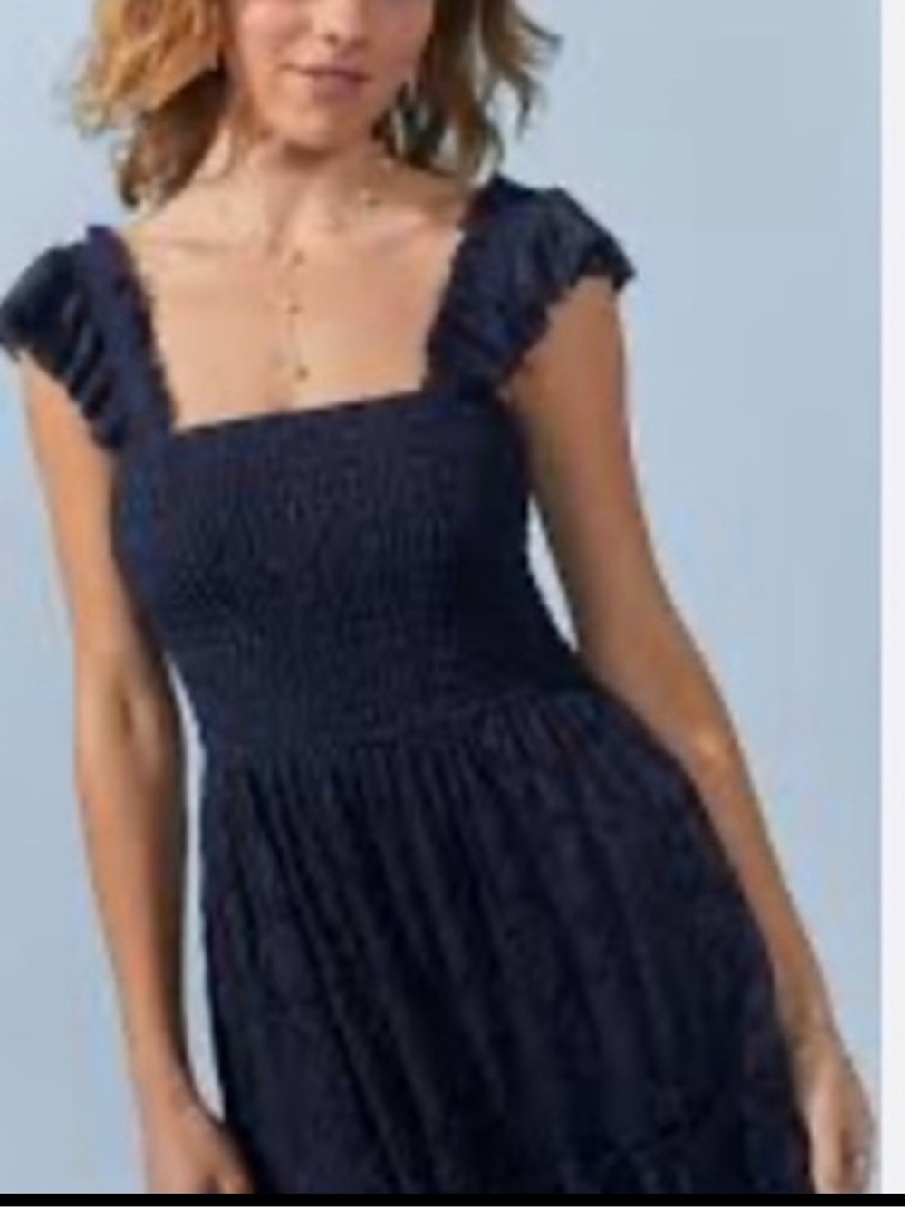 Francesca’s Audrey Parks Navy Lace Tiered Midi Dress Smocked Bodice Ruffle NWT M